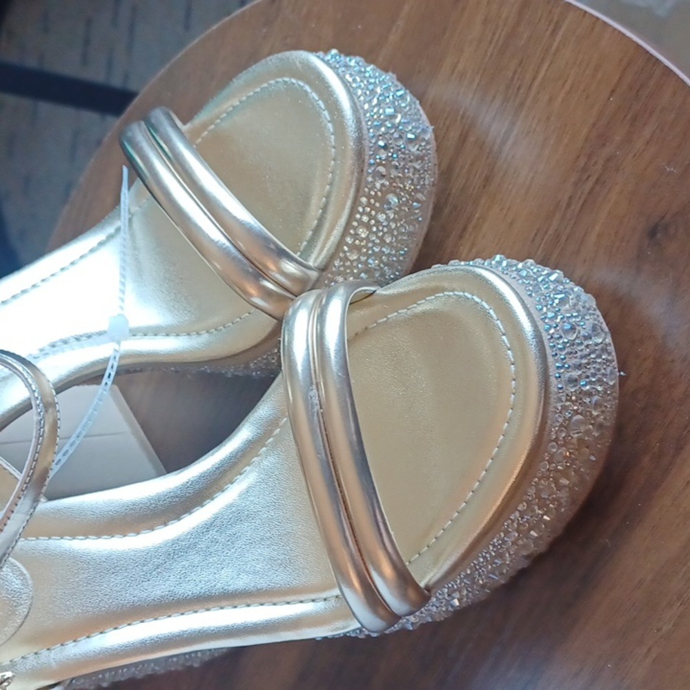 NEW Michael Kors Laci Gold crystal platform leather sandals Size 9.5 - Picture 11 of 16